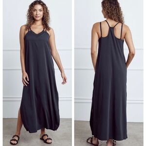 Shebird The Savannah Strappy Built-in Bra Black Slit Maxi Dress size 6/8